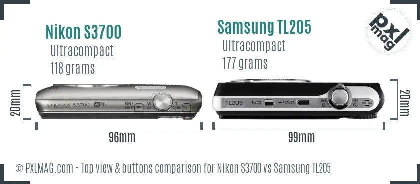 Nikon S3700 vs Samsung TL205 top view buttons comparison