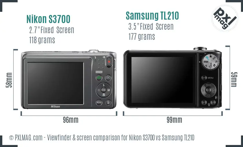 Nikon S3700 vs Samsung TL210 Screen and Viewfinder comparison