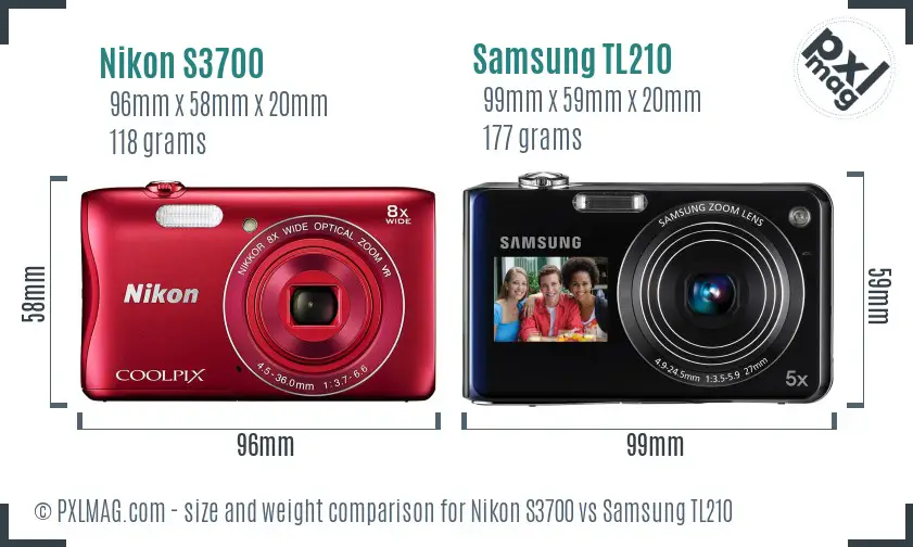 Nikon S3700 vs Samsung TL210 size comparison