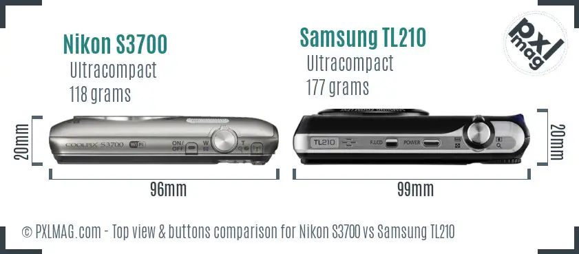 Nikon S3700 vs Samsung TL210 top view buttons comparison