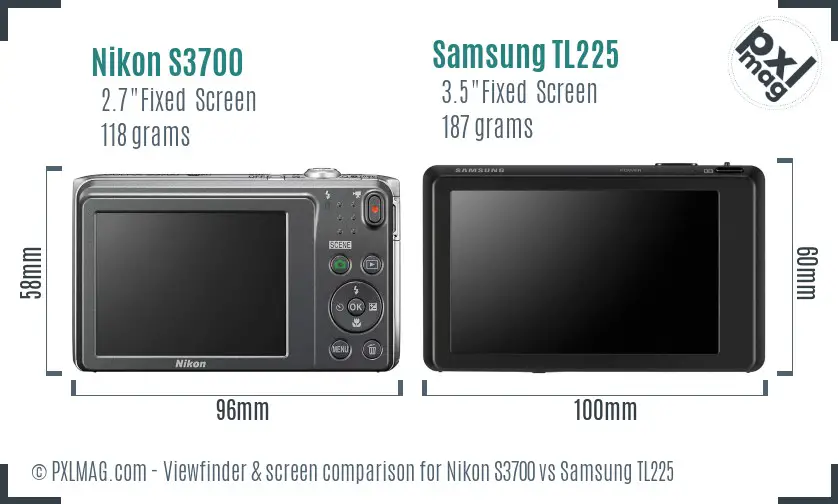 Nikon S3700 vs Samsung TL225 Screen and Viewfinder comparison
