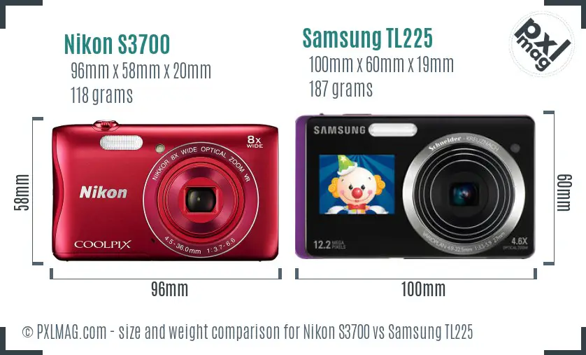 Nikon S3700 vs Samsung TL225 size comparison