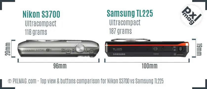 Nikon S3700 vs Samsung TL225 top view buttons comparison