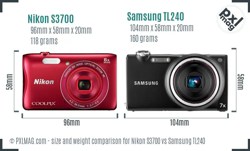 Nikon S3700 vs Samsung TL240 size comparison
