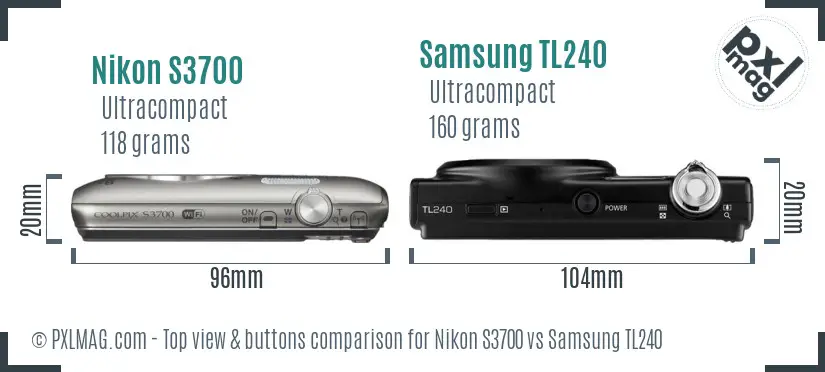 Nikon S3700 vs Samsung TL240 top view buttons comparison