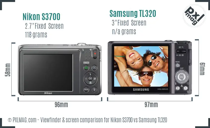 Nikon S3700 vs Samsung TL320 Screen and Viewfinder comparison Nikon S3700 vs Samsung TL320 Screen and Viewfinder comparison