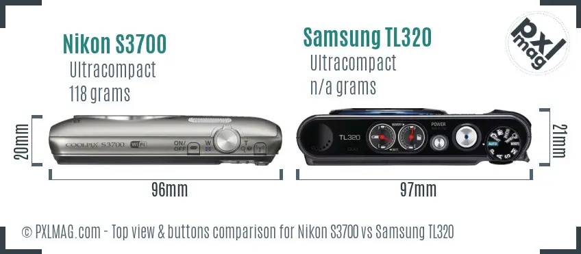 Nikon S3700 vs Samsung TL320 top view buttons comparison Nikon S3700 vs Samsung TL320 top view buttons comparison