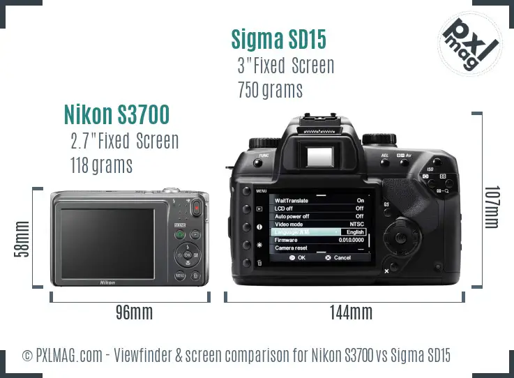 Nikon S3700 vs Sigma SD15 Screen and Viewfinder comparison
