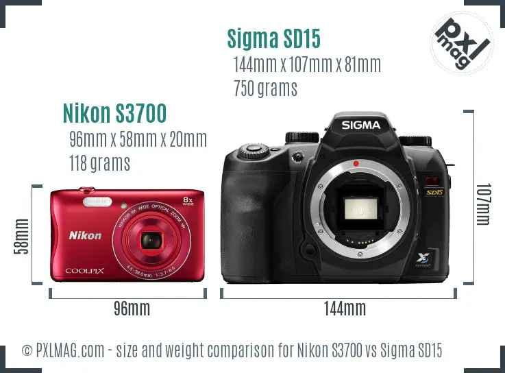 Nikon S3700 vs Sigma SD15 size comparison