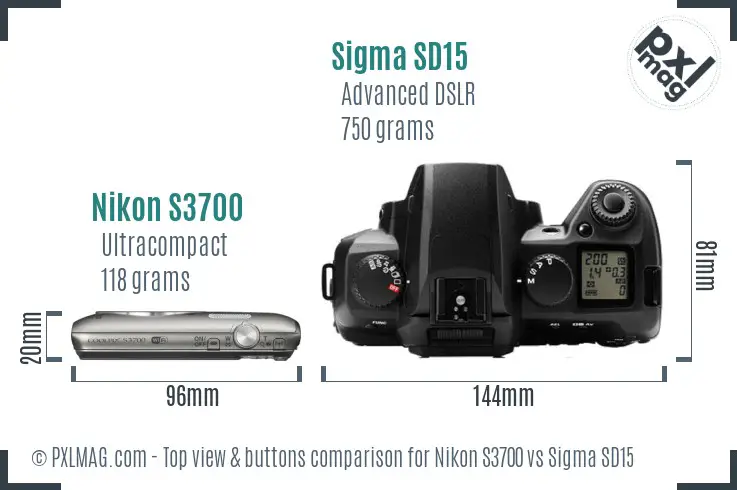 Nikon S3700 vs Sigma SD15 top view buttons comparison