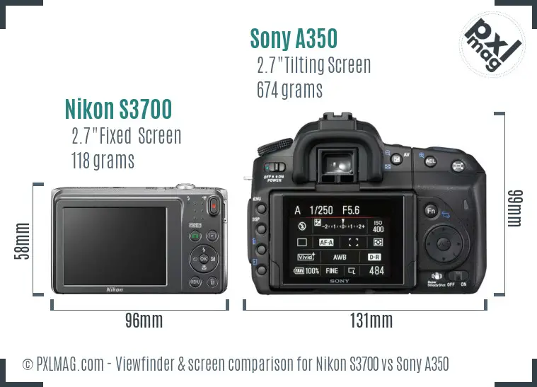 Nikon S3700 vs Sony A350 Screen and Viewfinder comparison