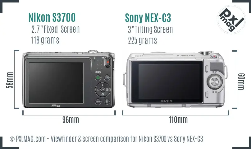 Nikon S3700 vs Sony NEX-C3 Screen and Viewfinder comparison