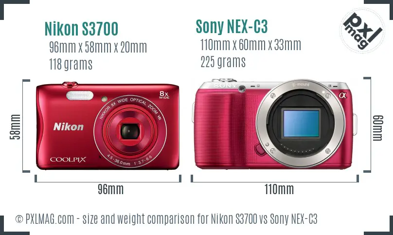 Nikon S3700 vs Sony NEX-C3 size comparison