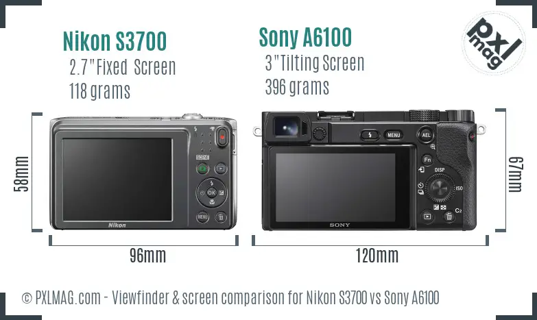 Nikon S3700 vs Sony A6100 Screen and Viewfinder comparison