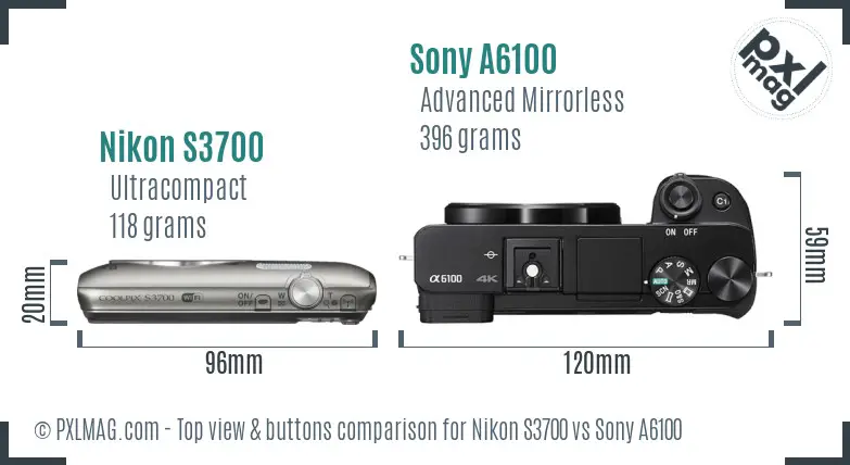 Nikon S3700 vs Sony A6100 top view buttons comparison