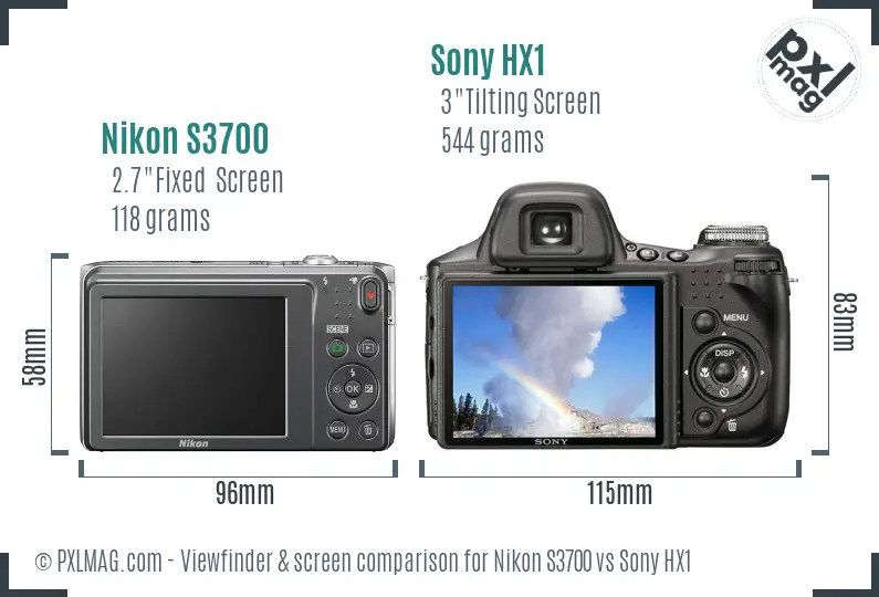 Nikon S3700 vs Sony HX1 Screen and Viewfinder comparison