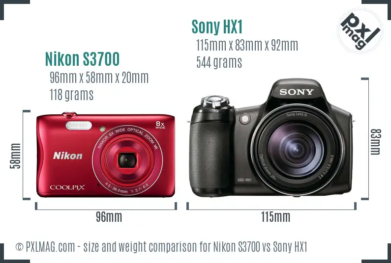 Nikon S3700 vs Sony HX1 size comparison