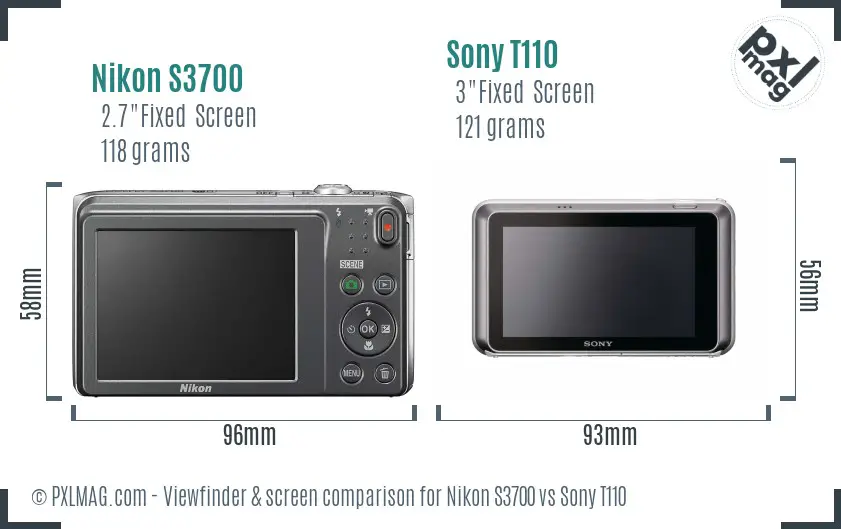 Nikon S3700 vs Sony T110 Screen and Viewfinder comparison