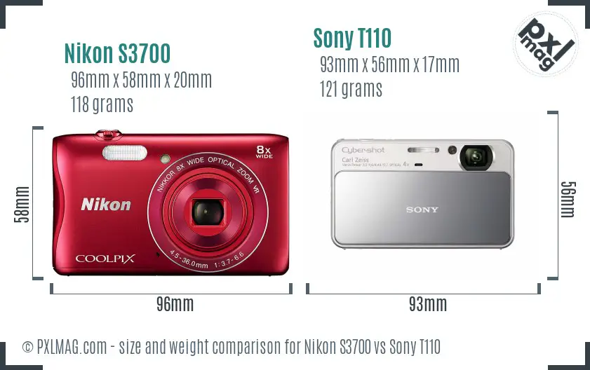 Nikon S3700 vs Sony T110 size comparison