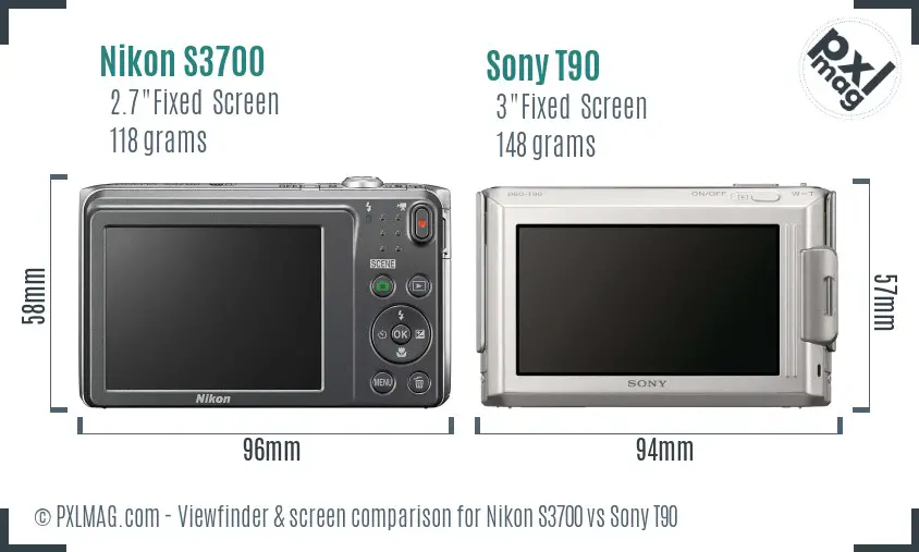 Nikon S3700 vs Sony T90 Screen and Viewfinder comparison