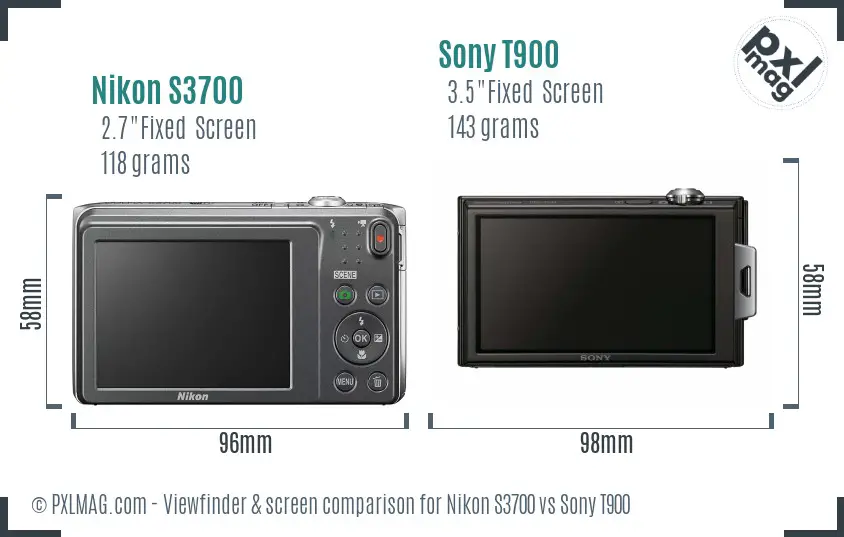 Nikon S3700 vs Sony T900 Screen and Viewfinder comparison