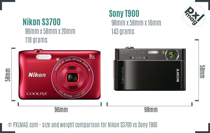 Nikon S3700 vs Sony T900 size comparison