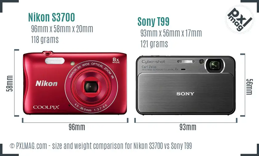 Nikon S3700 vs Sony T99 size comparison