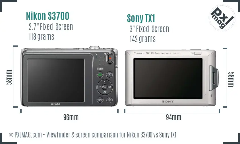 Nikon S3700 vs Sony TX1 Screen and Viewfinder comparison