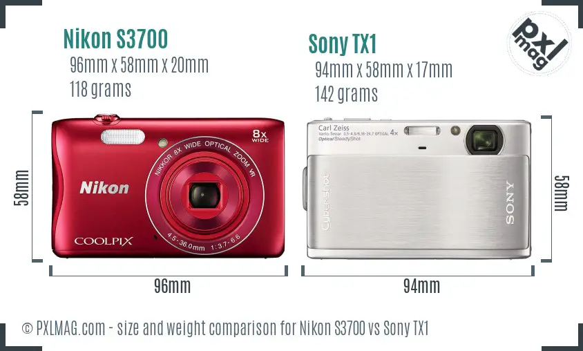 Nikon S3700 vs Sony TX1 size comparison