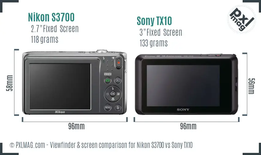 Nikon S3700 vs Sony TX10 Screen and Viewfinder comparison