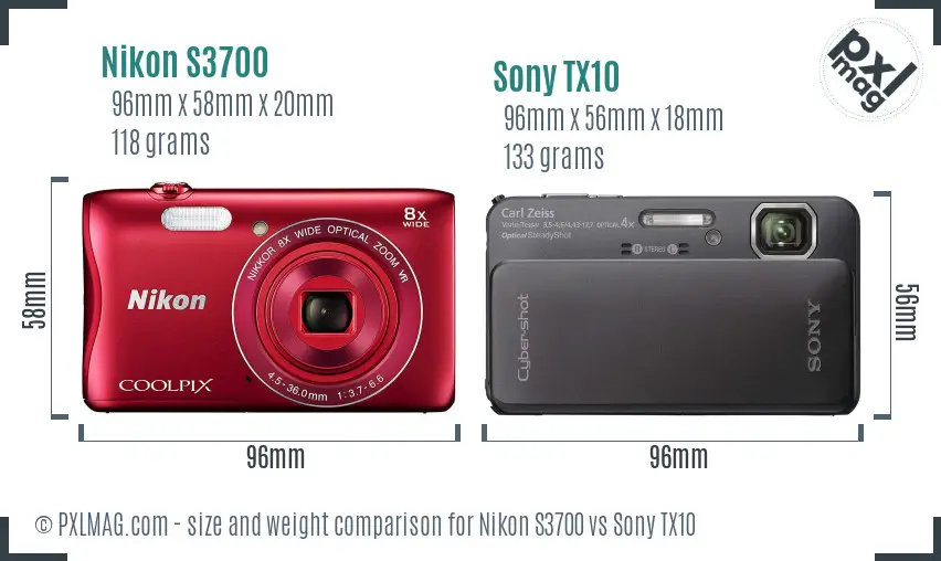 Nikon S3700 vs Sony TX10 size comparison