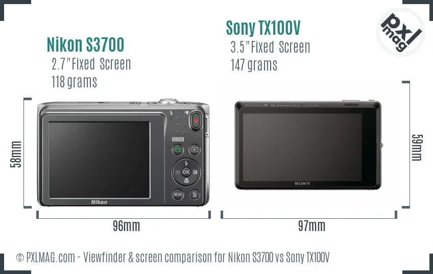 Nikon S3700 vs Sony TX100V Screen and Viewfinder comparison