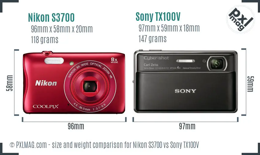 Nikon S3700 vs Sony TX100V size comparison