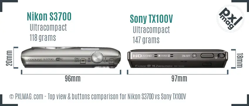 Nikon S3700 vs Sony TX100V top view buttons comparison