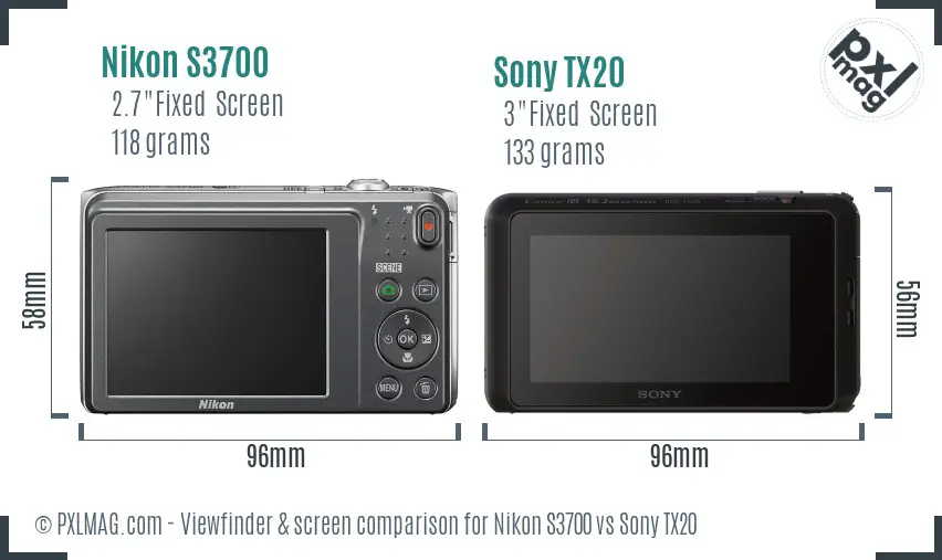 Nikon S3700 vs Sony TX20 Screen and Viewfinder comparison