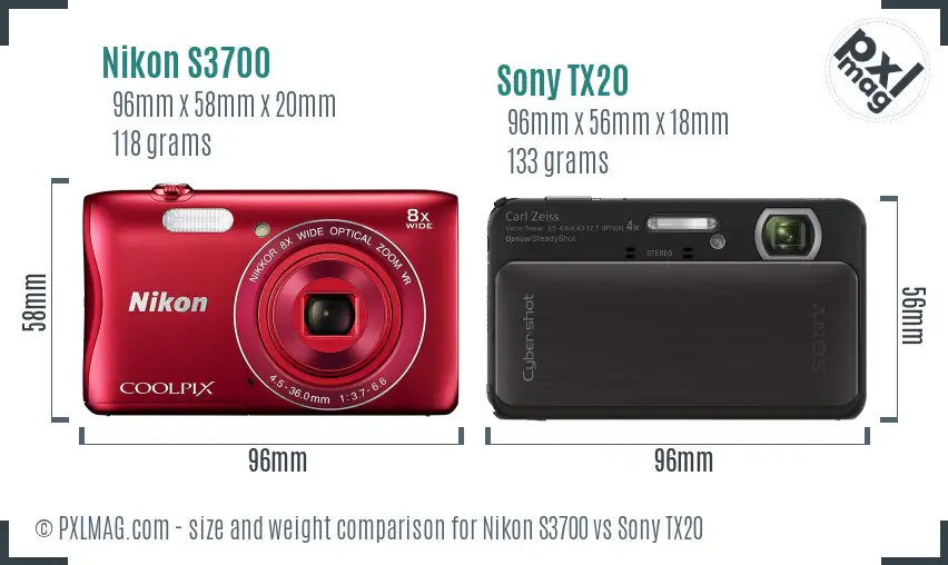 Nikon S3700 vs Sony TX20 size comparison