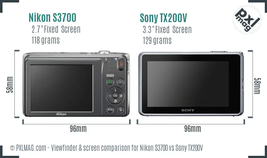 Nikon S3700 vs Sony TX200V Screen and Viewfinder comparison
