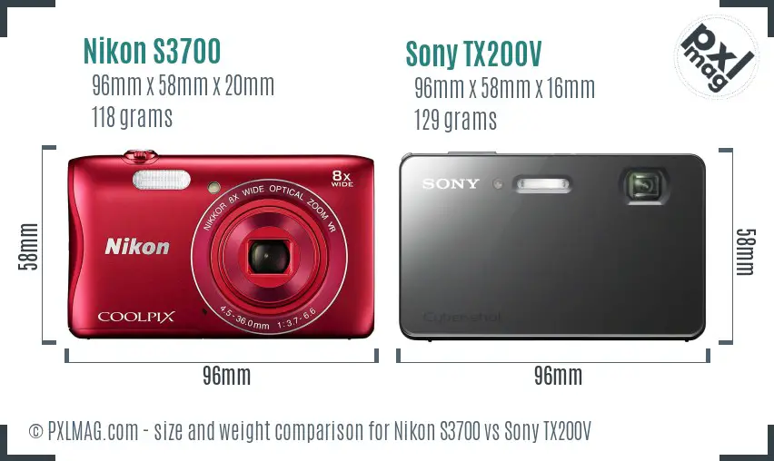 Nikon S3700 vs Sony TX200V size comparison
