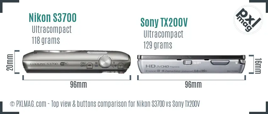 Nikon S3700 vs Sony TX200V top view buttons comparison