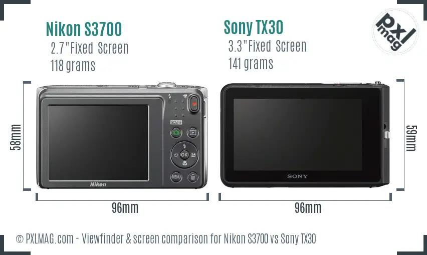 Nikon S3700 vs Sony TX30 Screen and Viewfinder comparison