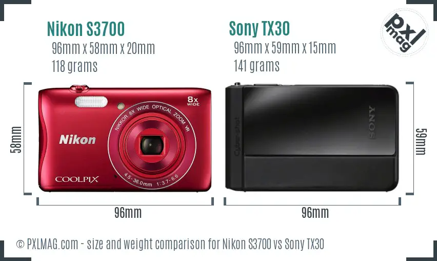 Nikon S3700 vs Sony TX30 size comparison