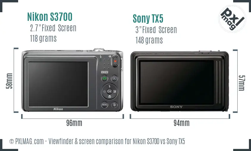 Nikon S3700 vs Sony TX5 Screen and Viewfinder comparison