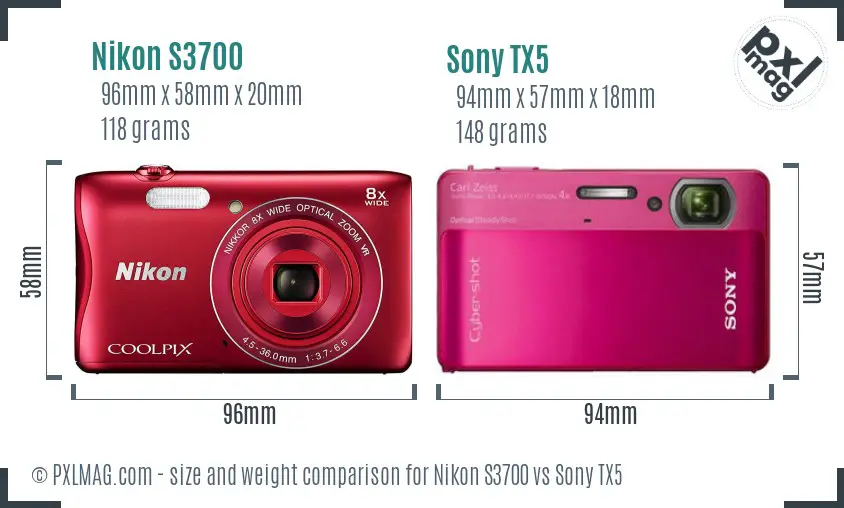 Nikon S3700 vs Sony TX5 size comparison