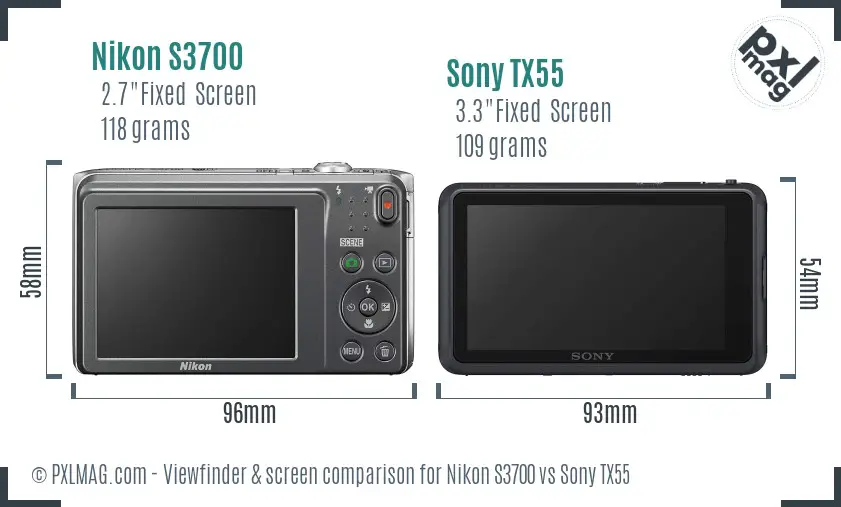 Nikon S3700 vs Sony TX55 Screen and Viewfinder comparison