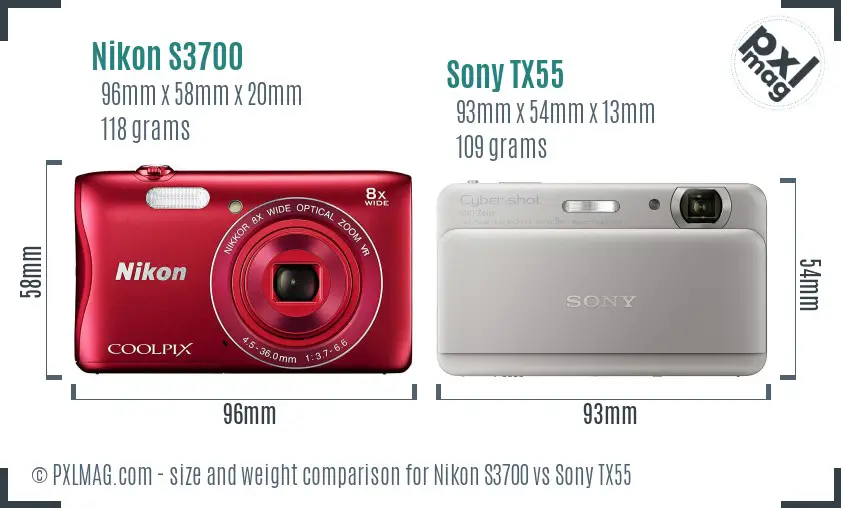 Nikon S3700 vs Sony TX55 size comparison