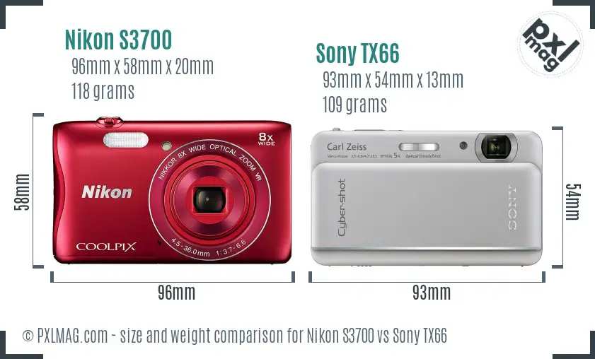 Nikon S3700 vs Sony TX66 size comparison