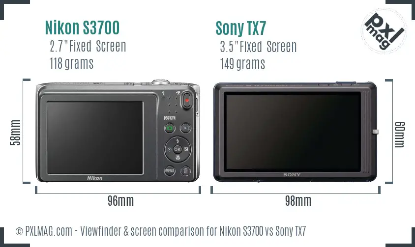 Nikon S3700 vs Sony TX7 Screen and Viewfinder comparison