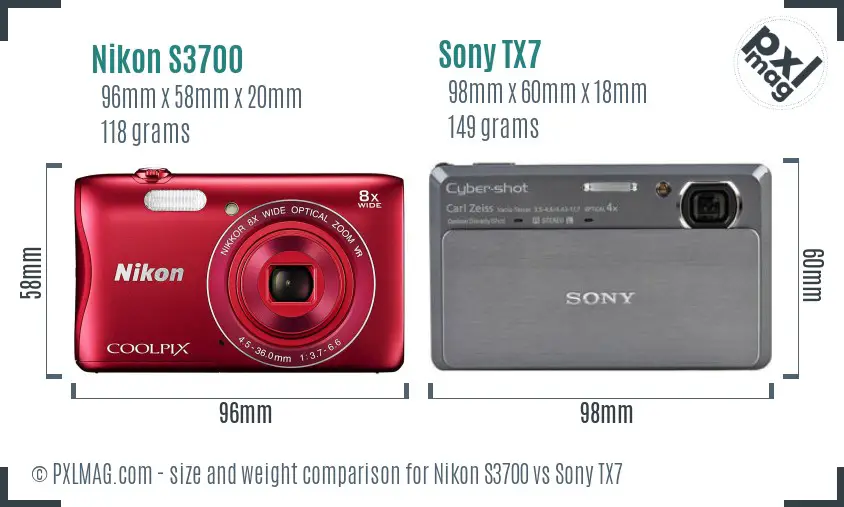Nikon S3700 vs Sony TX7 size comparison