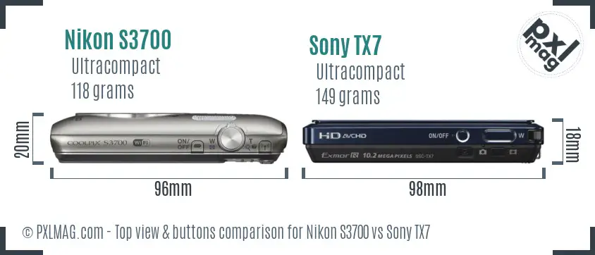 Nikon S3700 vs Sony TX7 top view buttons comparison