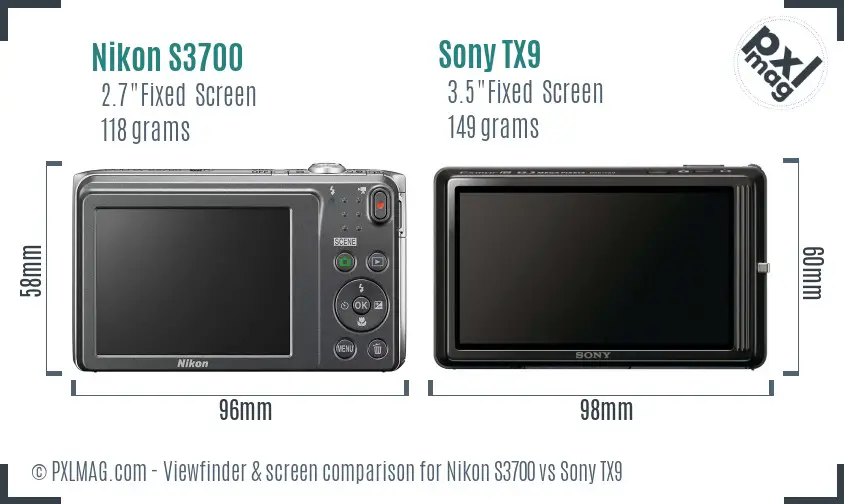 Nikon S3700 vs Sony TX9 Screen and Viewfinder comparison
